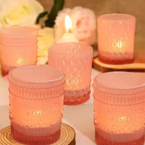 Comprar Portavelas Votivas De Vidrio Rosa, 4 Piezas