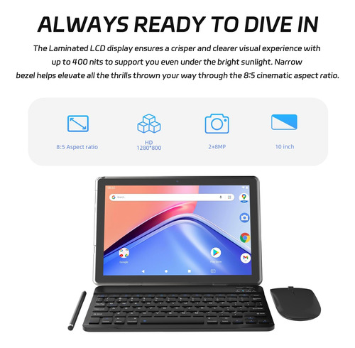 Android 15 Tablet 10 Inch, 2 In1 Tablets With Keyboard Ca...