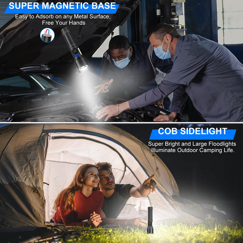 Linterna Magnética Recargable Led 100,000 Lúmenes Negra Color De La Luz Color De La Linterna