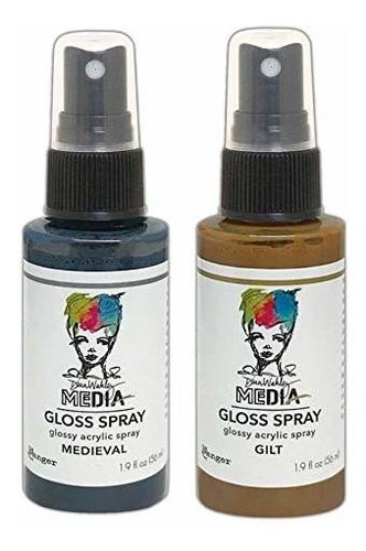 Art Paint - Dina Wakley Media Gloss Sprays, 2 Colores Metáli