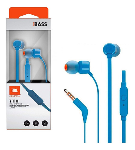 Imagen 2 de 4 de Auriculares Jbl T110 In-ear Pure Bass Microfono Azul