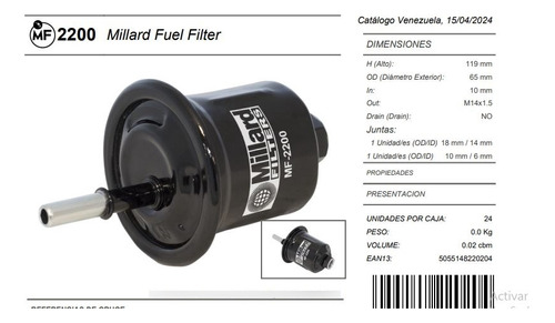 Mf 2200 Filtro Gas Galant V6 2.5lts Mf 2.5 Dohc Mf28022