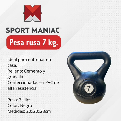 Pesas Rusas 7 Kg Pvc Kettlebell Pesa Rusa Funcional Color Negro