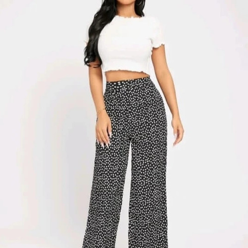 Shein Pantalón Pierna Ancha Talle Alto Estampado 