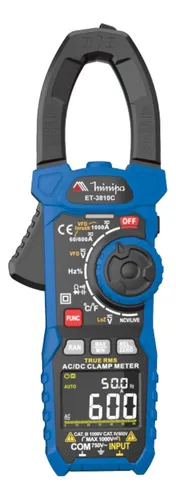 Alicate Amperímetro Digital Minipa ET-3810C 1000A 1000°C True RMS