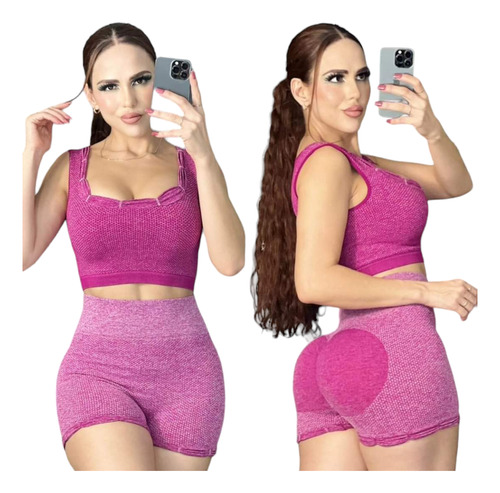 Conjunto Deportivo Short + Top Con Push Up Jaspeado