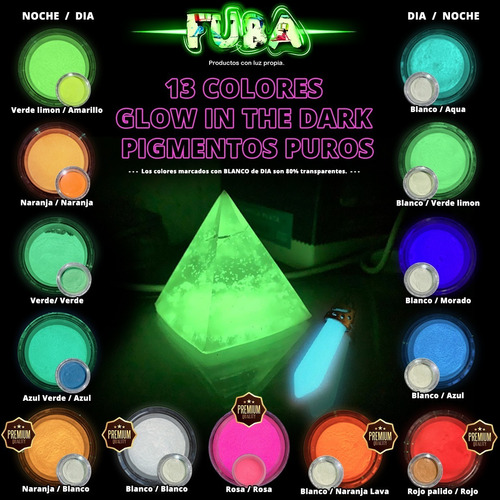 13 Colores 26gr - Pigmento Polvo Glow In The Dark - Fuba -
