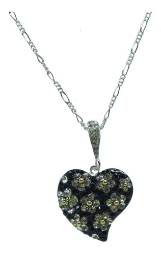 Nuevo Collar Plata Ley 925 Corazón Cristales Negro S516