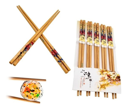 Palitos Sushi Bambú Pack X10 + Maquina Molde De Hacer Sushi Madera Madera
