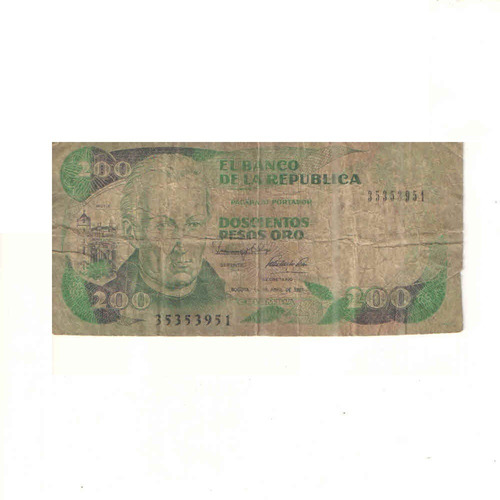 Billete De 200 Pesos Oro De Colombia