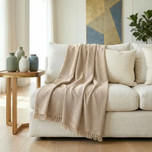 Manta para Sofá 300 x 180 Super Grande Decorativa Luxuosa Areia Liso