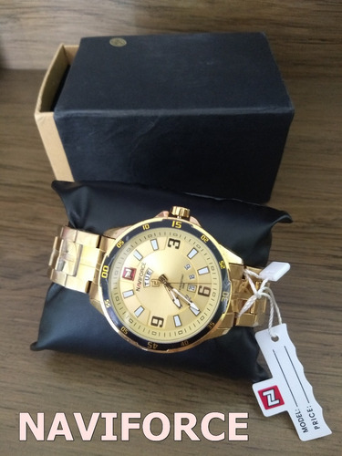 Relógio Dourado Naviforce Masculino 9106 Aço Gold - Dourado
