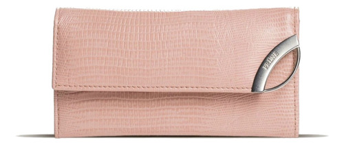 Billetera Prüne Katy con diseño Lagarto color rosa de cuero - 9cm x 17cm