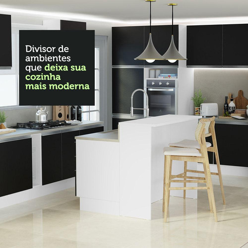 Isla de cocina con encimera y encimera, 120 cm, Glamy Madesa Bp, color blanco/negro