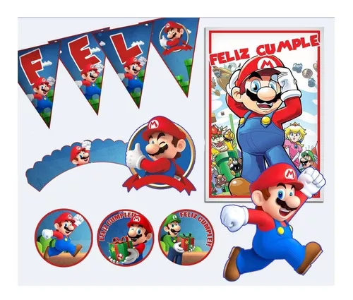 Cartel Deco Feliz Cumple Super Mario Luigi Bros 45cm