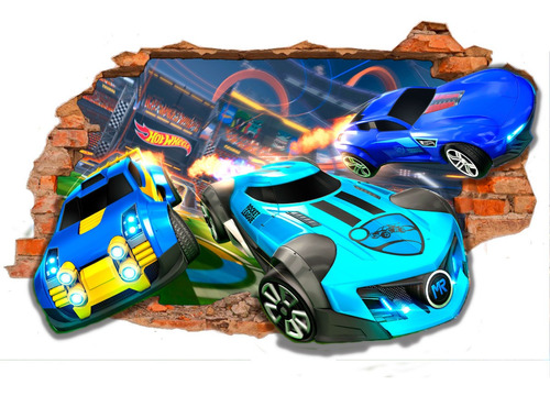 Vinilo Pared Rota 3d Hot Wheels Decoración Wall Stickers