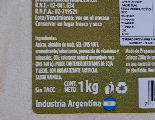 Polvo De Preparar Crema Pastelera Sin Tacc Reposteria 1kg