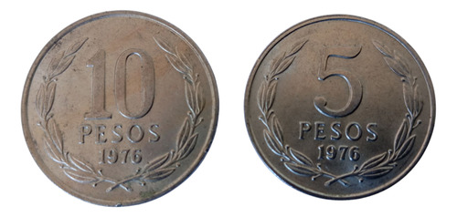 Moneda Chile 5 Y 10 Pesos 1976 Año Escaso Casi Sin Circula(& (Usado)