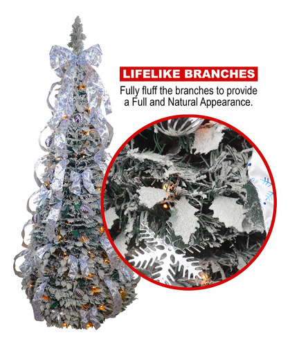 Árbol De Navidad Flocado Decorado 1.80 M Con Luces Y Decorac