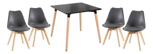 Juego de mesa de comedor Eames Square de 80 cm, 4 sillas Leda Colors, color gris