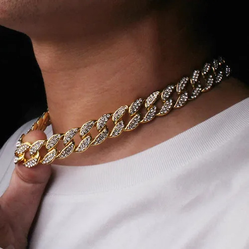 Cadena Eslabones Cubanos Dorada Brillantes Premium 60 Cm