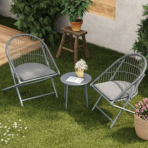 Set Silla Plegable Balcón Rattan Gris Oscuro