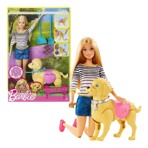 Barbie Muñeca Paseo De Perrito Camina Come Hace Popo Mattel