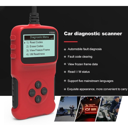 Scanner Automotriz Multimarca V309 Obd2 5 Idiomas 9 Protocol