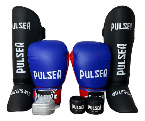 Kit Muay Thai Luva 12 Caneleira Band Bucal Thunder Pulser