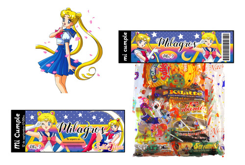 Kit Imprimible Sailor Moon Candy Bar Cotillón 100% Editable 