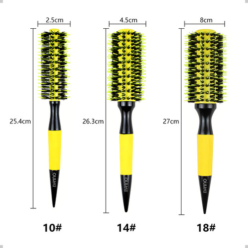Kit 3 Escova De Cabelo Profissional Cabelo De Javali Cor Amarelo