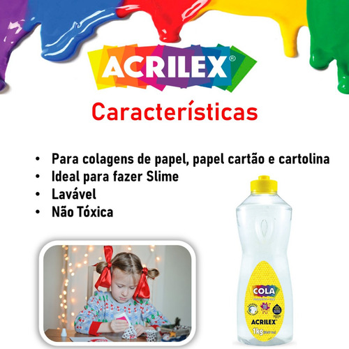 Cola Transparente Ideal Para Slime Acrilex Lavável 1kg