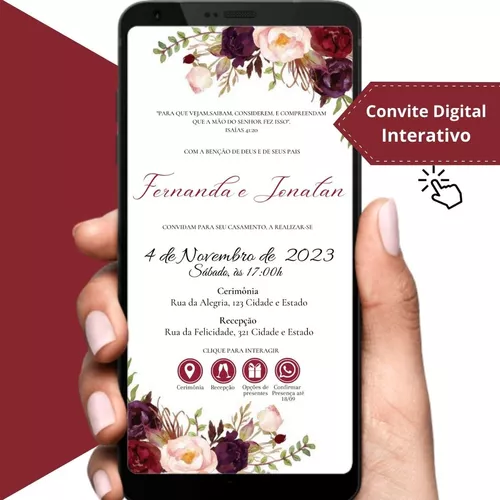 Convite Casamento Virtual Interativo Marsala Whatsapp