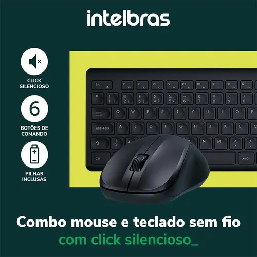 Kit Teclado E Mouse Sem Fio Csi50, 2.4ghz, Abnt2, Preto Intelbras