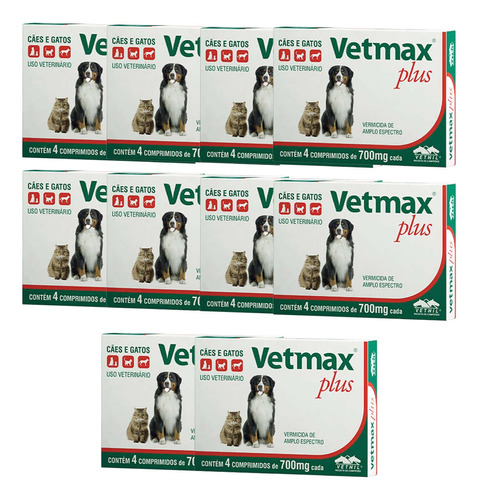 Vetmax Plus 700mg 4 Comp. Cães E Gatos Kit Com 10 Original 