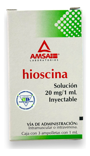 Hioscina Solución Inyectable 20mg/1ml C/3 Ampolletas Amsa