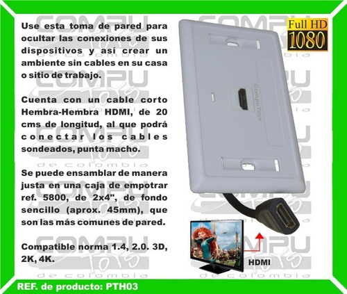 Faceplate Hdmi Plastico Cola 20 Cms Ref Pth03 Computoys Sas