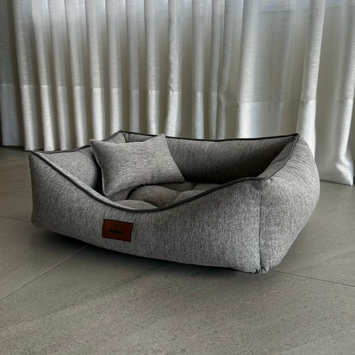 Cama Cachorro Retangular Linho Cinz Extra Grande Xgg 98x65cm