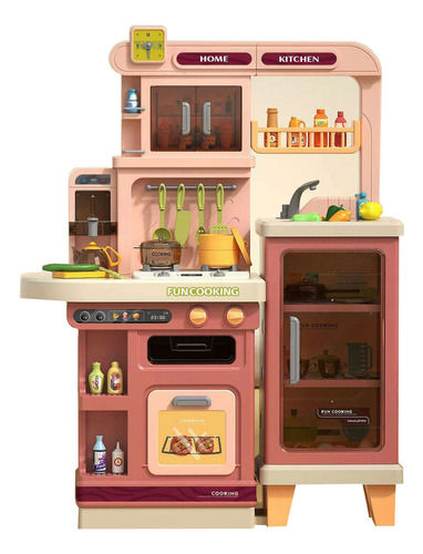 Cozinha Infantil Luxo Completa Bebedouro Vapor Som Luz 103cm Cor Rose