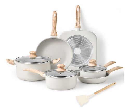 Chef Koch Batería De Cocina Juego De Sartenes Antiadherente 17 Piezas Blanco