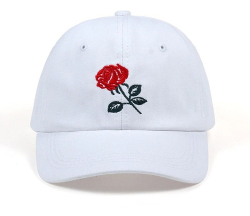 Gorra Bordada Premium Trap Dad Flor Rosa Trap Grande Blanca