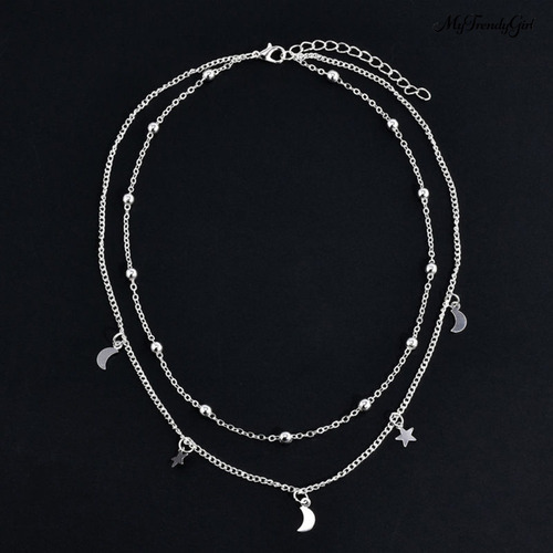 Colar De Prata Feminino Delicado Luxo Cordão Moderno Luas Es