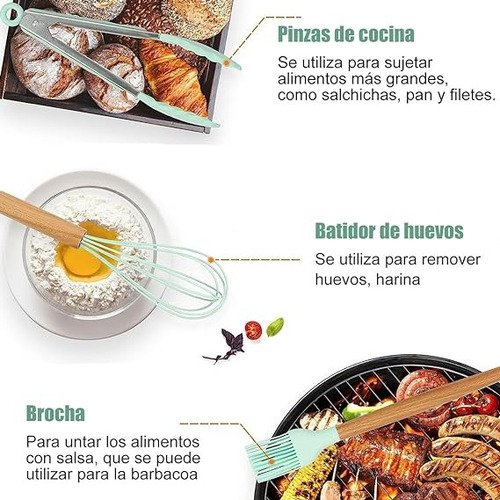Silicona 12 Piezas Utensilios De Cocina Espátula Pastelera Verde