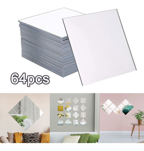 Pegatina De Pared De Espejo Cuadrado 64pcs