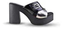 Comprar Zuecos Sandalias Taco Alto De Cuero De Mujer Linx - Ferraro