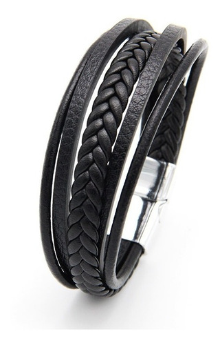 2x1 Promoción, Pulsera De Hombre Cuero Genuino Premium Negro