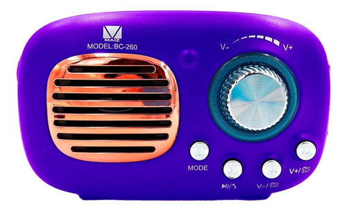 Bocina Recargable Bluetooth Vintage Inalambrica Radio Fm Color Violeta