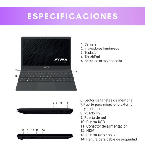 Imagen 5 de 9 de Notebook I3 8gb Ram 256gb Ssd Aiwa - Pantalla 14'' - Win10