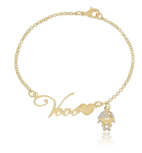 Pulseira Vovó Com Um Boneco Banhado Em Ouro 18k Cor Dourado