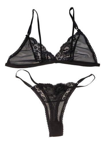Imagen 5 de 10 de Conjunto Ropa Interior Mujer Encaje Corpiño Mas Less | Negro